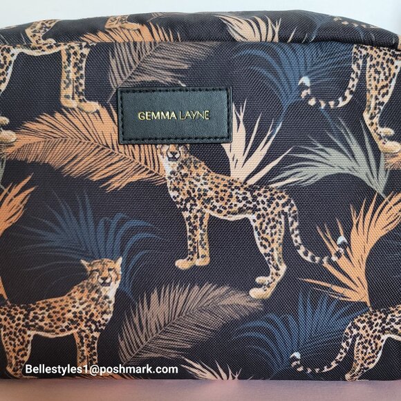 GEMMA LAYNE Travel Cosmetic Fabric Organizer Case w Animal Print- Black multi⭐ - Picture 14 of 16